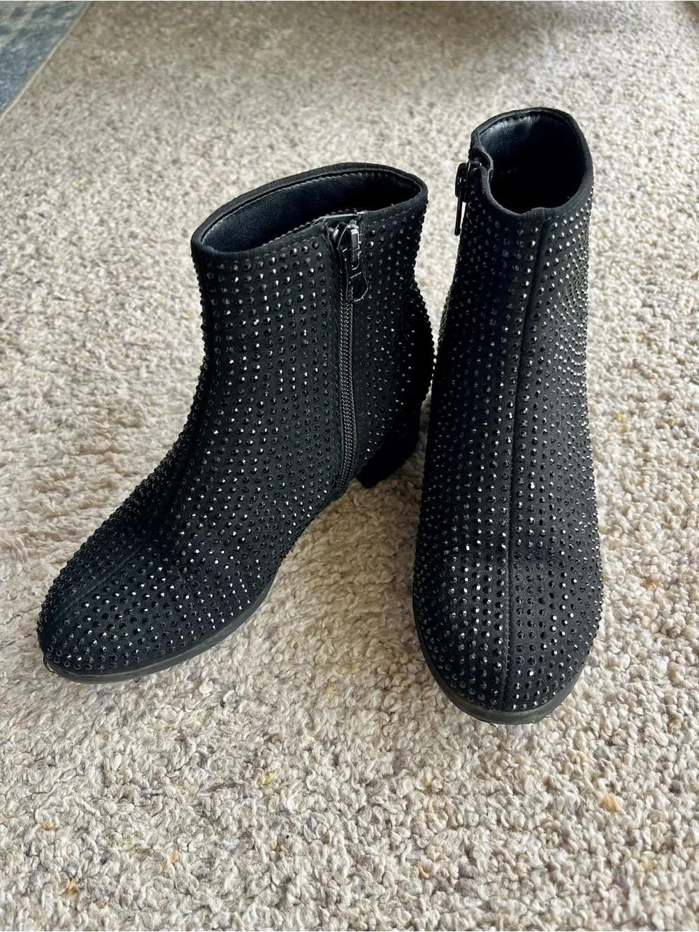 Girls Gita Black Rhinestone Ankle Boots - Size 1